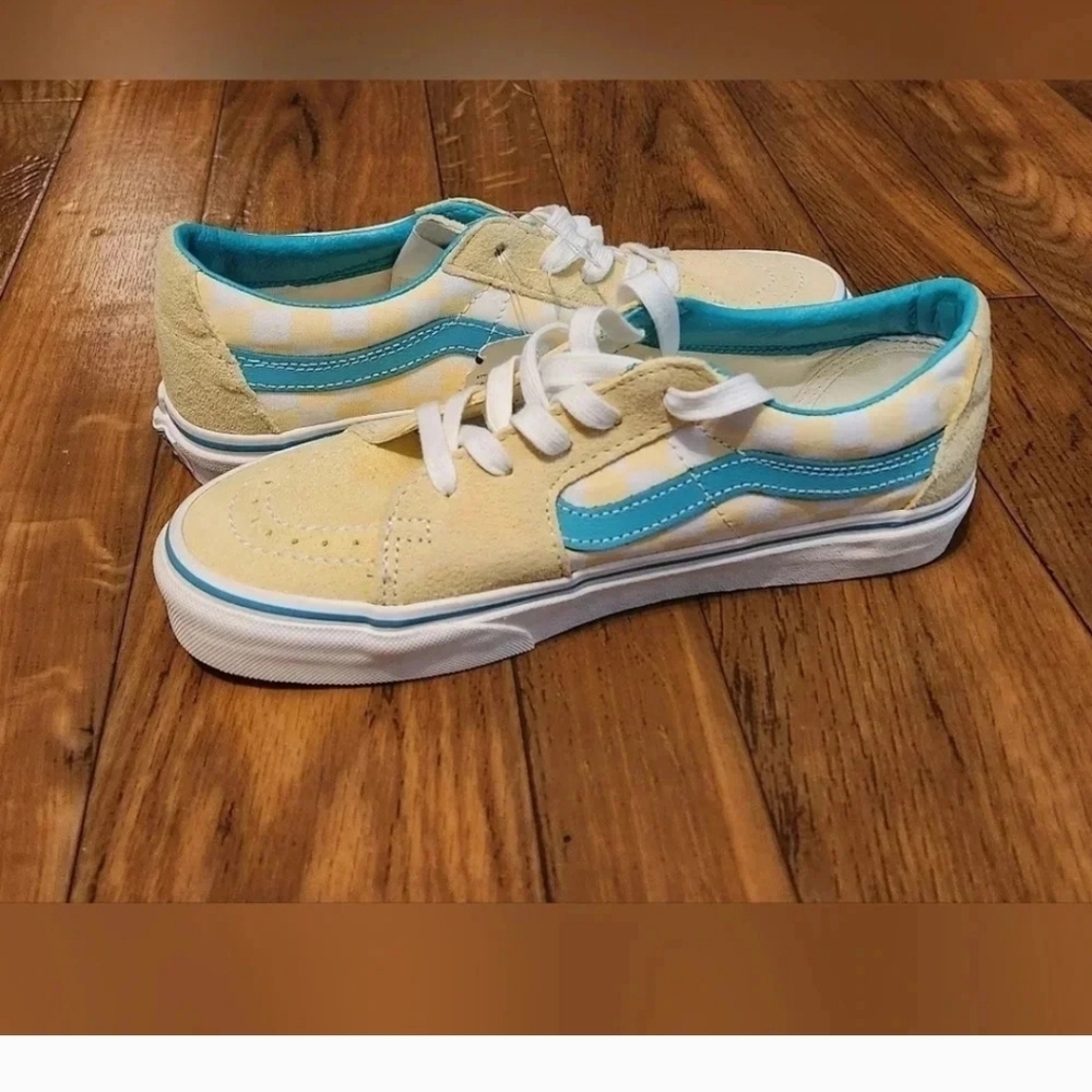 VANS SK8 Low Checkerboard Banana Cream Teal Shoes M Size 6 W Size 7.5Brand New - Picture 2 of 7